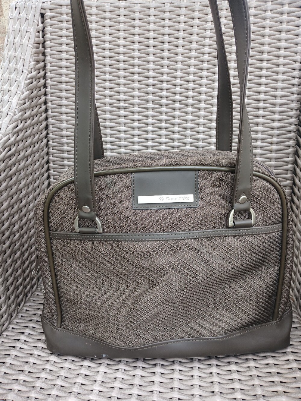 Samsonite Taupe-Brown Structured Textured Bag